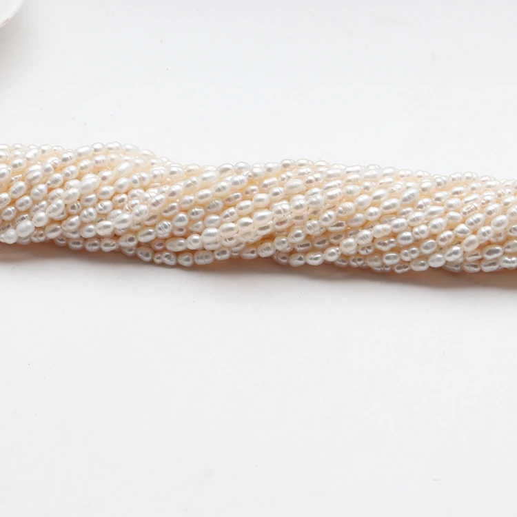Cheap wholesale DIY 3mm natural pearl rice loose cultured freshwater pearls strand farm china