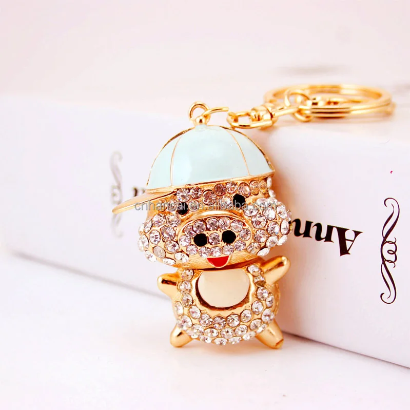 Creative Rhinestone Crystal Cute 12 Zodiac Pig Car Bag Purse Keychain Animal Metal Pendant Key Chain Ring Small Gift Ornament