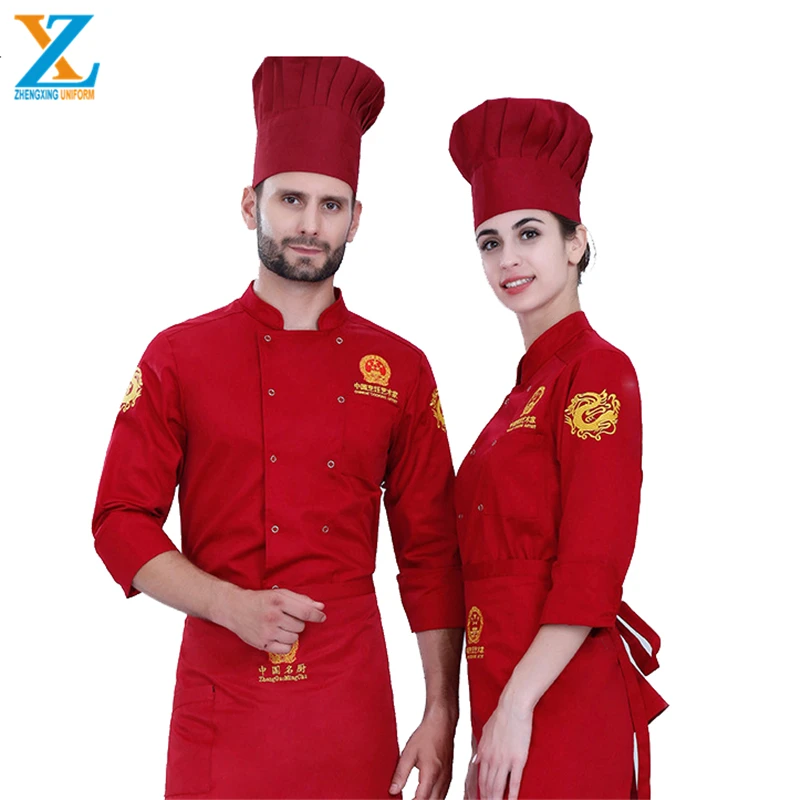 
ZXCU 272 Long Sleeve chef oem service made of polycotton restaurant uniform designs 