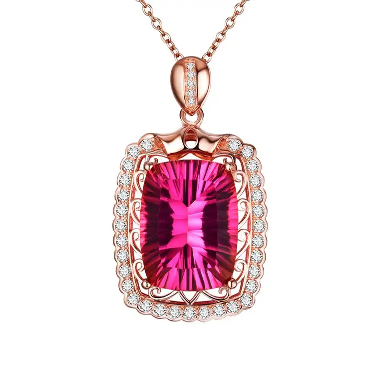 gold plated sterling silver jewellery Big Stone Necklace natural pink Topaz red gemstone price Costume Jewelry