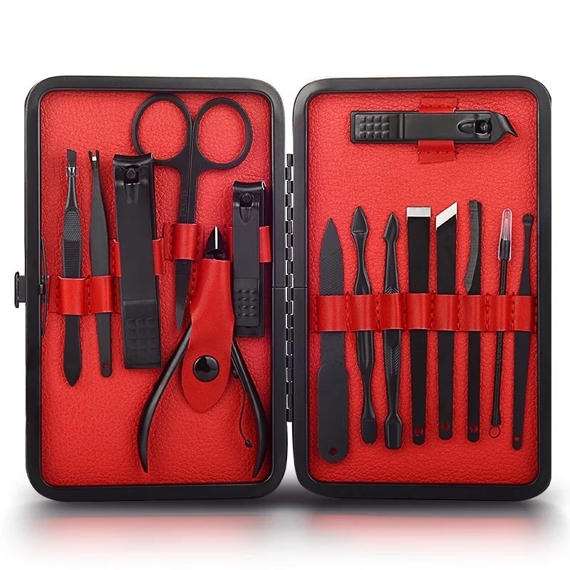 15pcs kit manicure pedicure set with leather bag manicure set logo mens manicure set