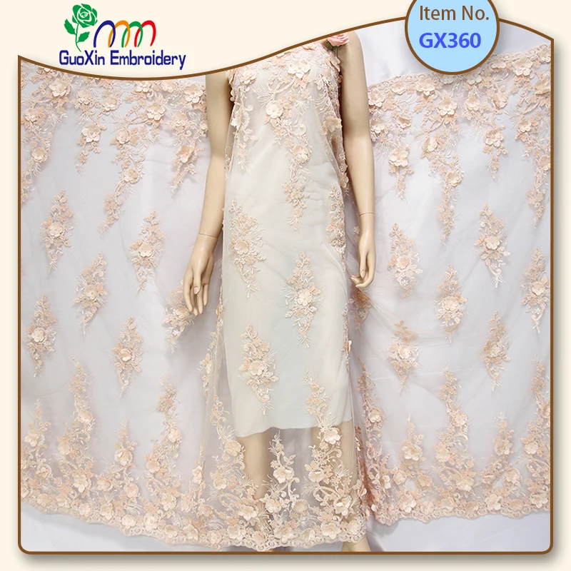 High quality fancy 3d dress fabric, embroidery lace fabric, lace applique