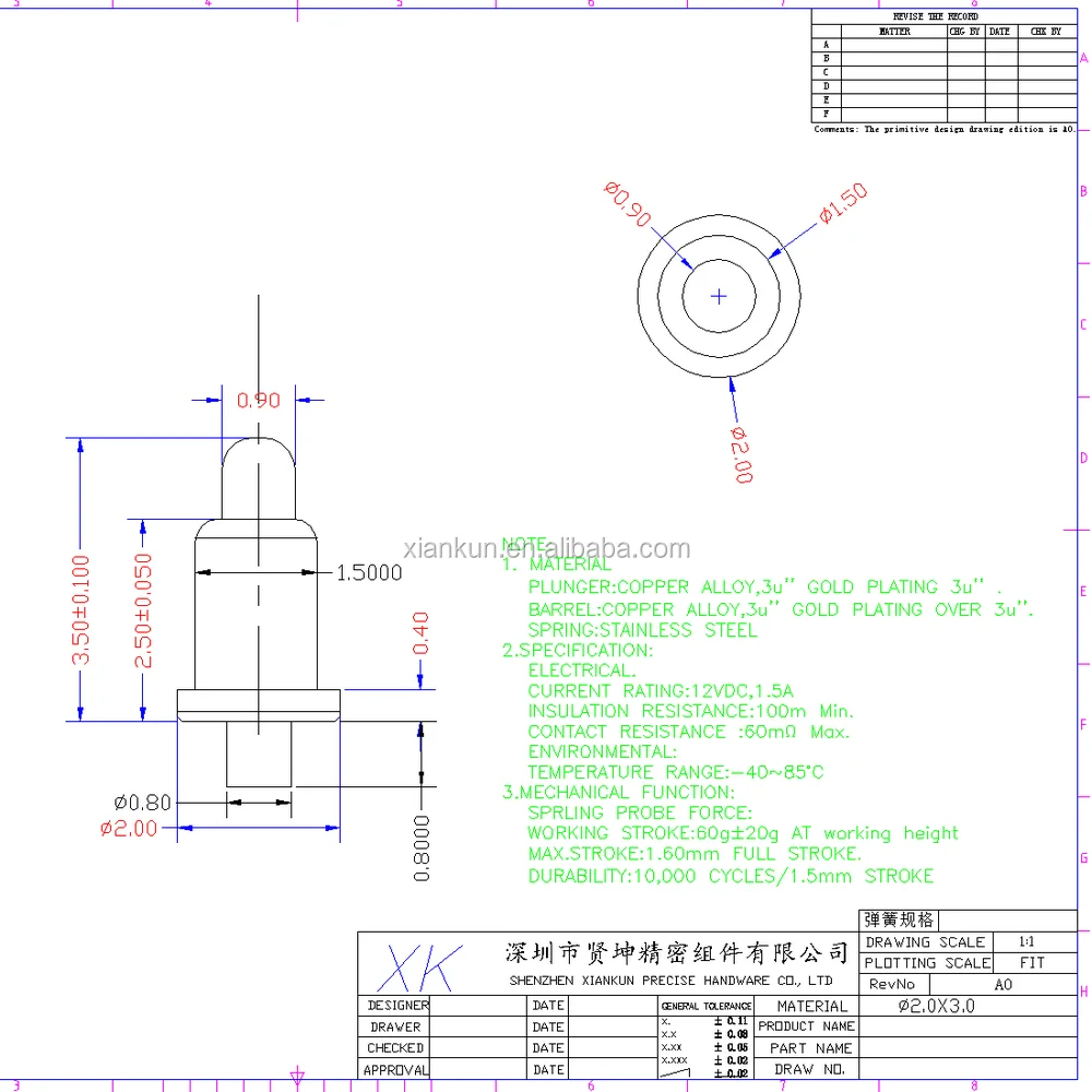 Customized OEM all types pcb male female pogo pin(H3.5mm)