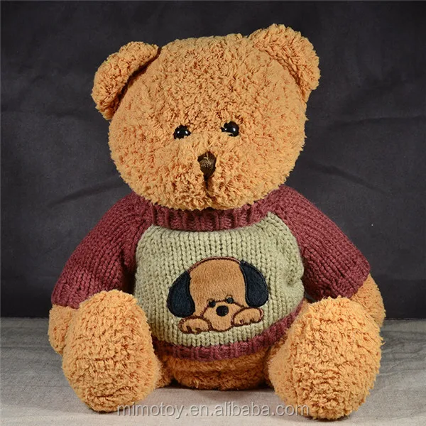 Embroidery OEM Design Custom LOGO Stuffed Teddy Bear With Sweater Clothes Wholesale Cheap Plush Soft Toy Brown Teddy Bear Names