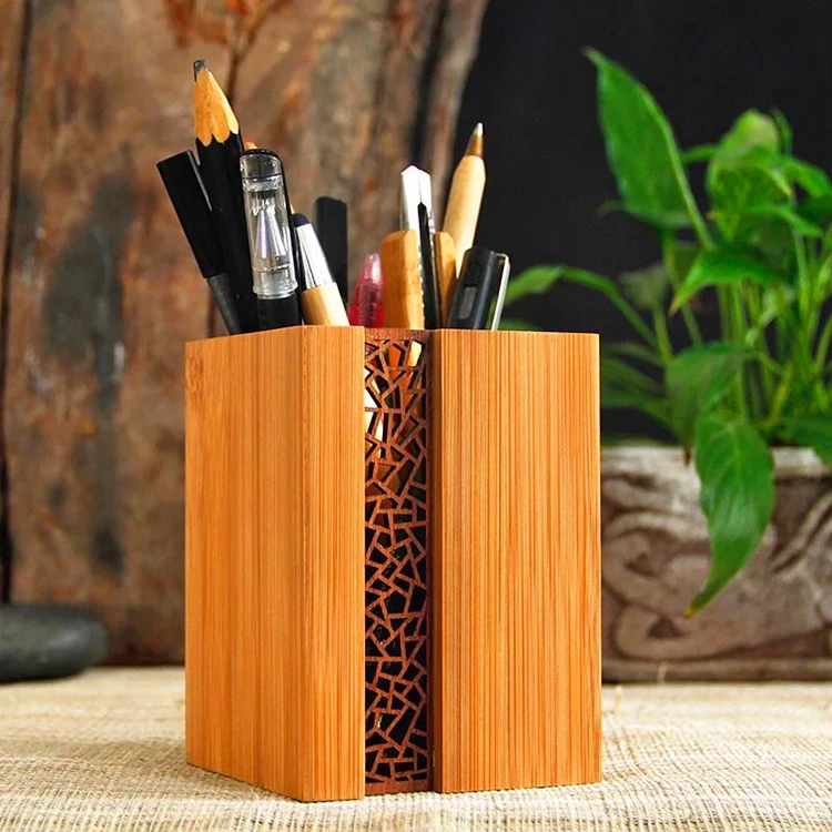 Custom High Quality Creative Walnut Wood Brush Pot Stationery Storage Pen Holder
