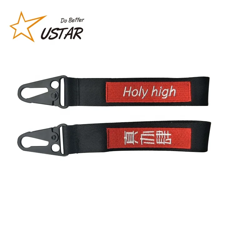 Cheap Custom Embroidered Logo Fabric Key Fob Lanyard Keychain/Cloth Key Holder/Key Chain Wristlet With Eagle Mouth Hook