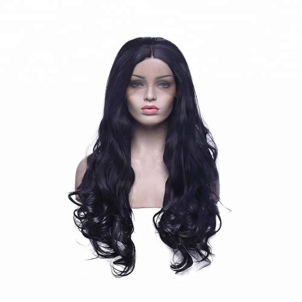 
Korean heat resistant fiber 24inch natural black body wave synthetic lace front wig 