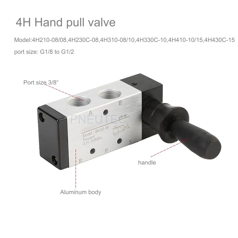 PNEUTEC 5 way 4H210-08 Port 1/4 BSP 4H210-06 1/8 BSP Manual control directional reset type Pneumatic hand pull valves