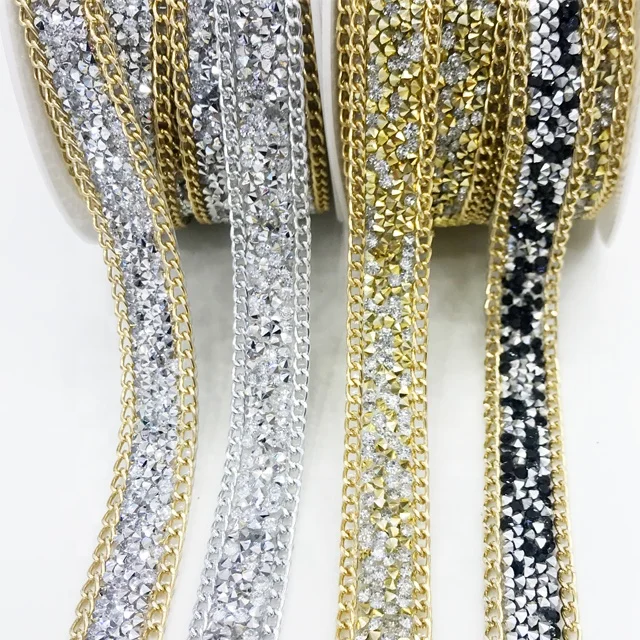L174 1.7cm iron on cheap rhinestone chain trim for clothing rhinestone beaded trimming for shoes