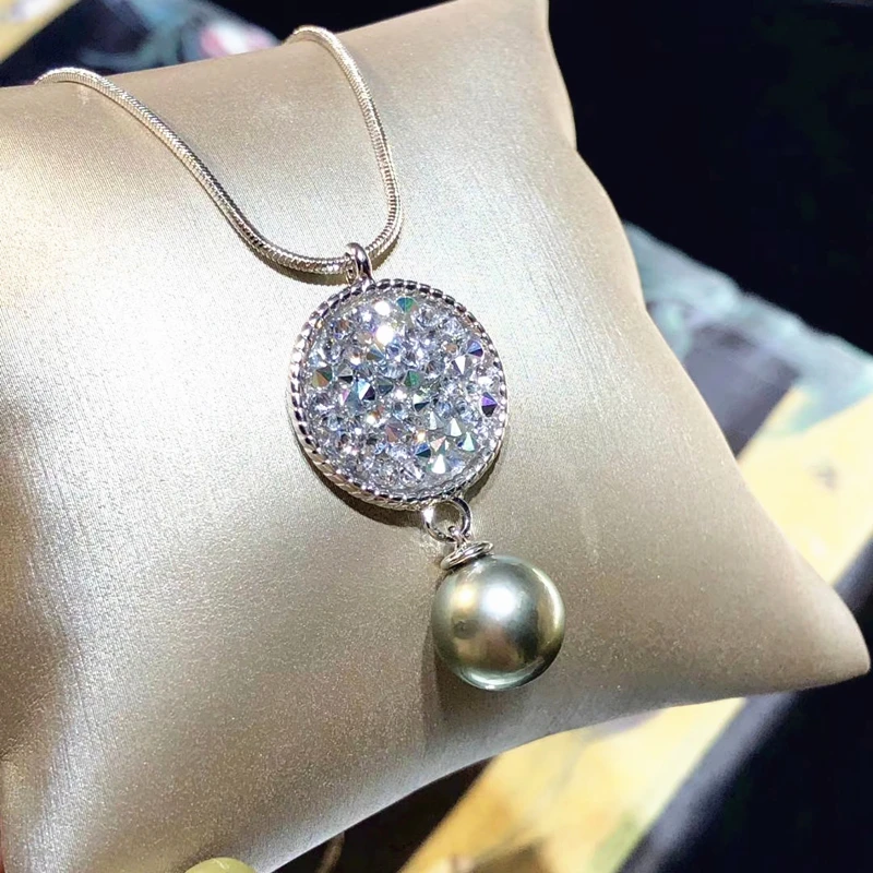 Euramerican CZ Diamond Paved Commemorative Coin Pearl Pendant Necklace