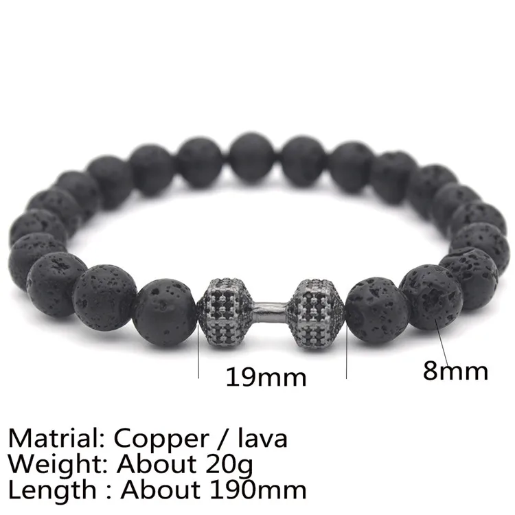 FITLatest fashion dumbbell bracelet accessories Wholesale Handmade Natural Stone Bead Gym Dumbbell Bracelet for Men