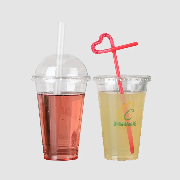 ZFCUP Hard and Thick PET Disposable Plastic Cup With Lid and Straw