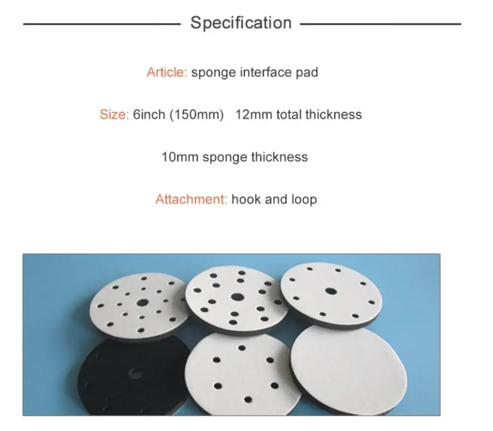 6 Inch 6 Holes Soft Buffing Pad Sponge Interface Pad for Hook and Loop disc sanding