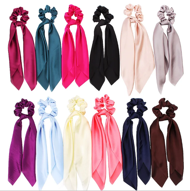 Ribbon hair Scrunchies bow large intestine circle hair circle satin color long ribbon pony tail hair circle 70 colors can be cus