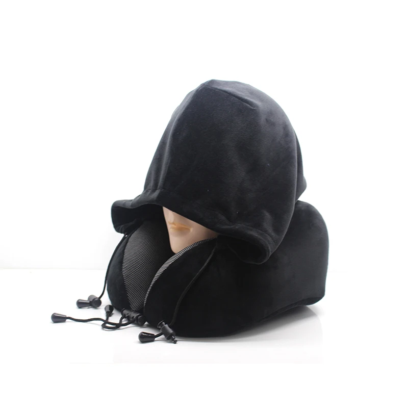 Newest Fashion Airplane Travel Sleep Memory Foam U Shape Hoodie Neck Pillow