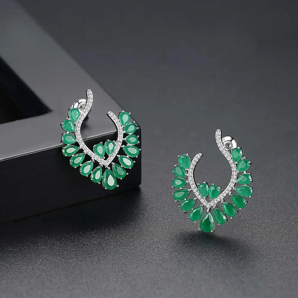 LUOTEEMI Milk Green Big Stud Crystal Women Earrings Elegant Flower Jewelry Wholesale For Party