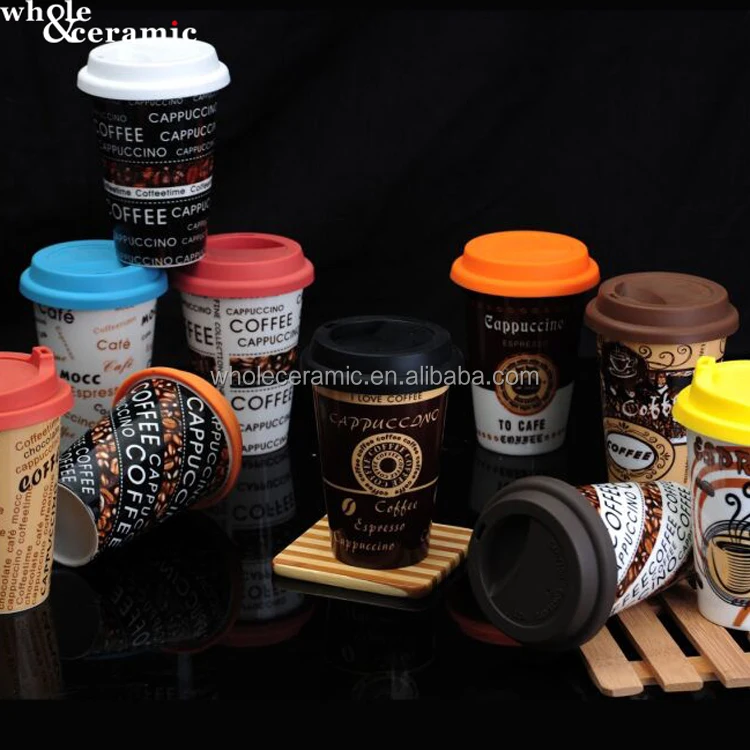 New Bone China Porcelain Takeaway Coffee Travel Mug,Coffe-To-Go-Mug Silicone Rubber Lid Cover