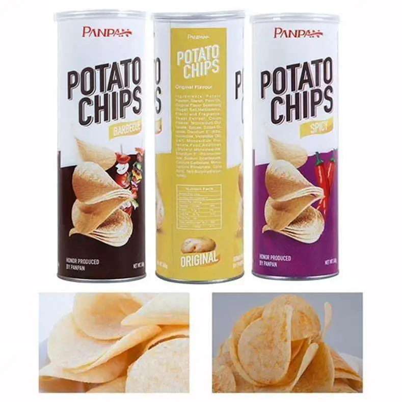 Puffed cheese flavor potato chips in can