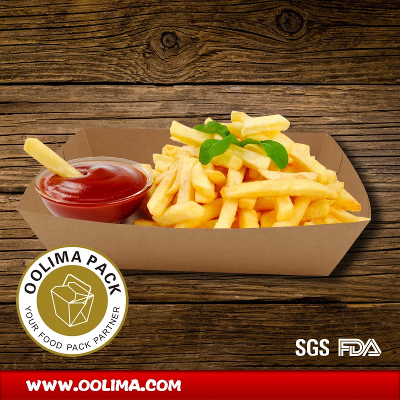 Recycled Hot Food Tray Disposable Paper French Fries Box Biodegradable Boat Tray