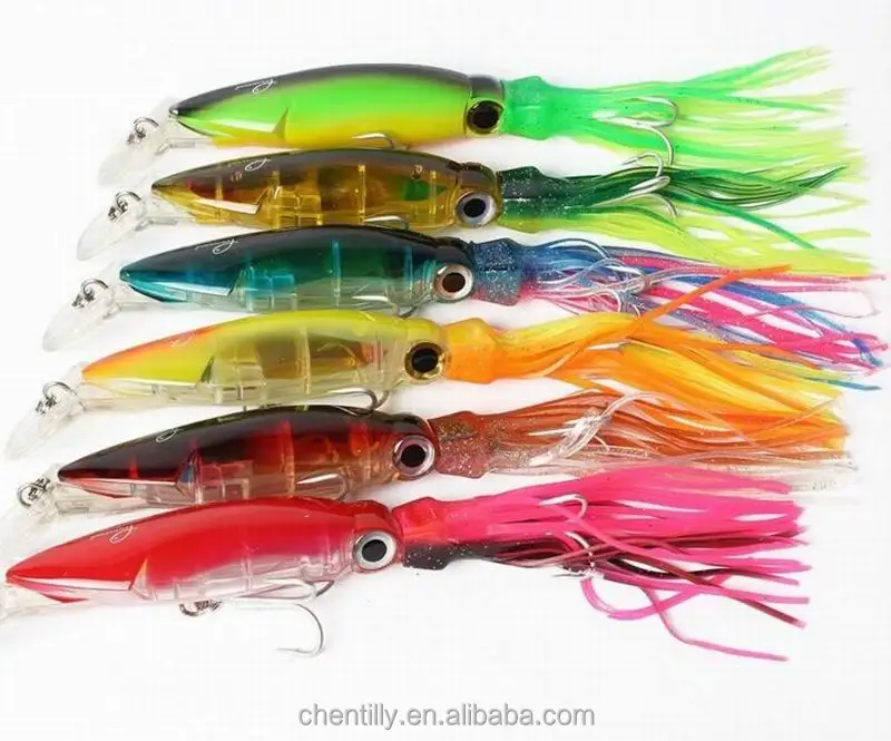 10 pcs hard Squid fishing lures Soft tail squid with hook Top water Lures Trolling Bait 9 Inch 45 g Colors mixed