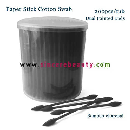 Экологичный ватный тампон из бамбукового угля с двумя острыми ватными палочками 100 шт. в ванне откидной крышкой