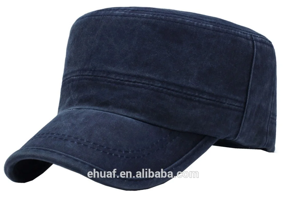 Wholesale fashion adjustable mens enzyme washed cotton twill cadet flat top men cap hat
