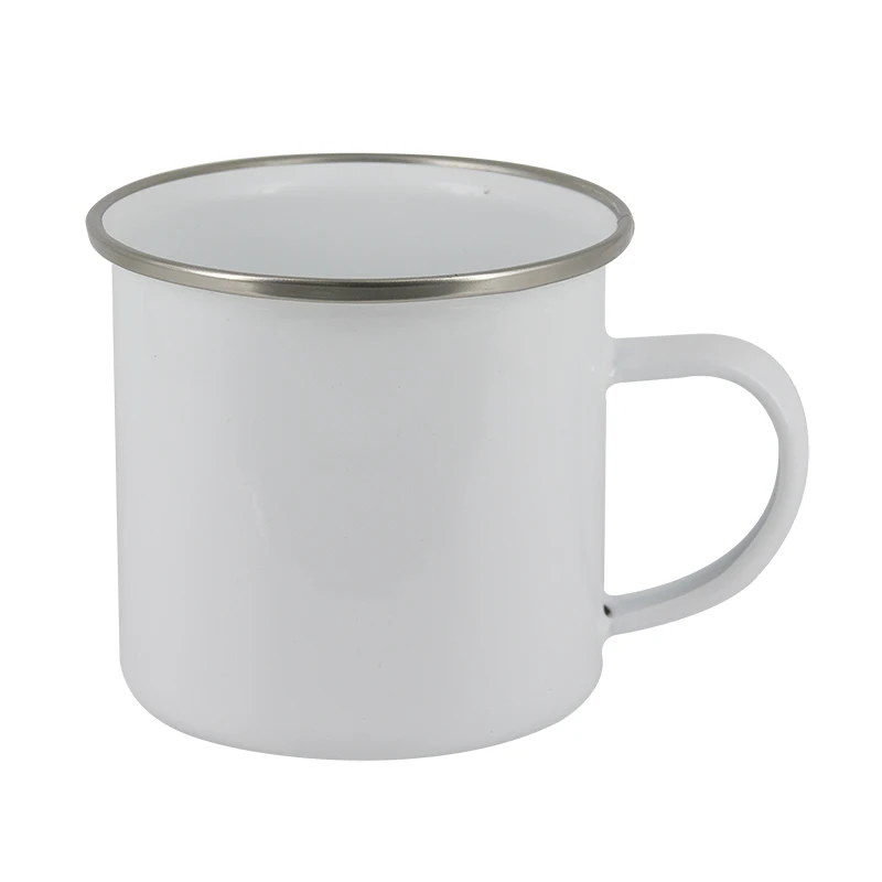 12 oz Sublimation Coated Mug Fine Enamel Cup with Silver Rim Outdoor Camping Mug