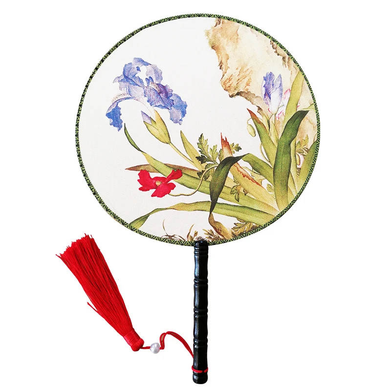 Custom Printing Chinese Silk Printed Wooden Handle Round Dance Hand Fan