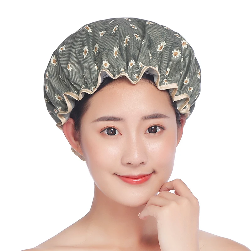 
Hot Sale Bath Hat Adult Resizable Double Layer Environmental Polyester Cotton Waterproof Shower Hat 
