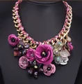 Europe American Brand Colorful Flower Stone Crystal Beads Pendant Women Chokers Necklace Alloy Cotton Weave Wraped