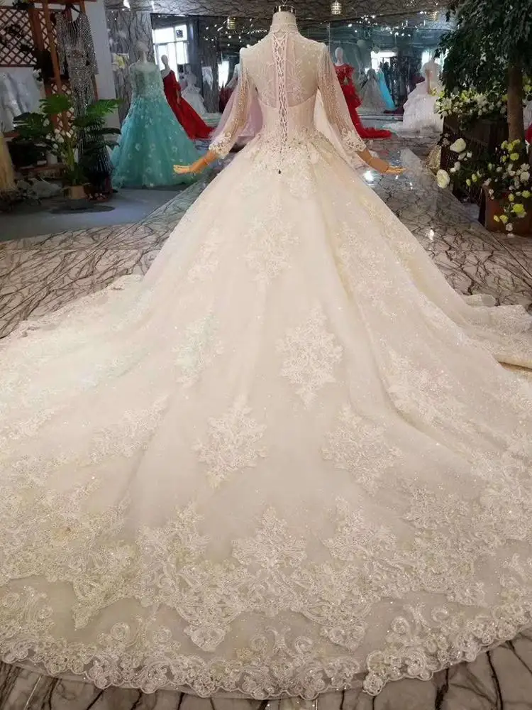 LS11067 jancember с длинным рукавом свадебное платье с высоким воротом платье для свадебной церемонии для девочки кружева ткань для свадебного платья