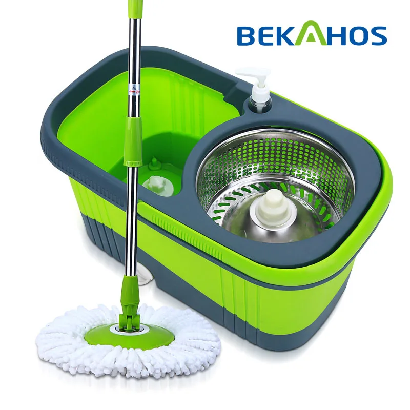 Bekahos Auto mop spin pole mop magic mop square bucket green color new product 2018