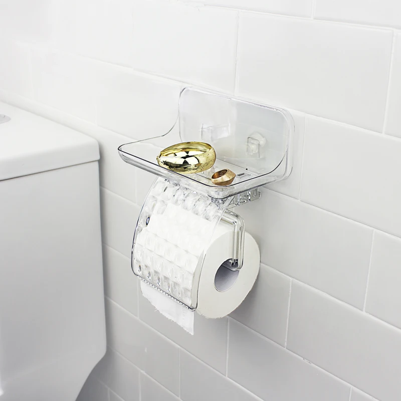 Factory Direct Self Adhesive Toilet Paper Rack With Phone Station Tray Roll Holder Toilet Paper Holder with Shelf
