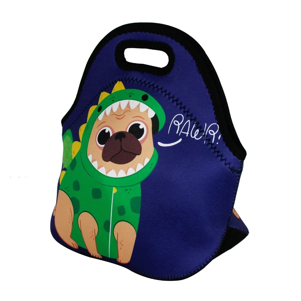 Custom Animal Printed Lunch Box Carry Case Handbags Neoprene Kids Lunch Bag Tote with Zipper