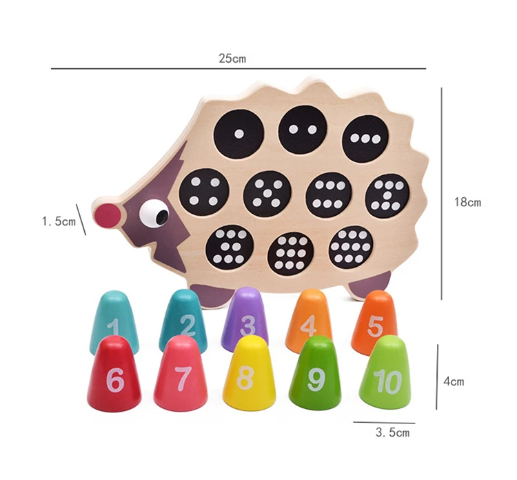 
Kids wooden toy Hedgehog shape number and color matching game toy for preschool child toy 