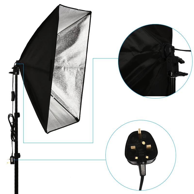 
Photography Kit Photo Studio Lighting Softbox Muslin Backdrop Background with Three Softbox Light Bulbs Stand Set 