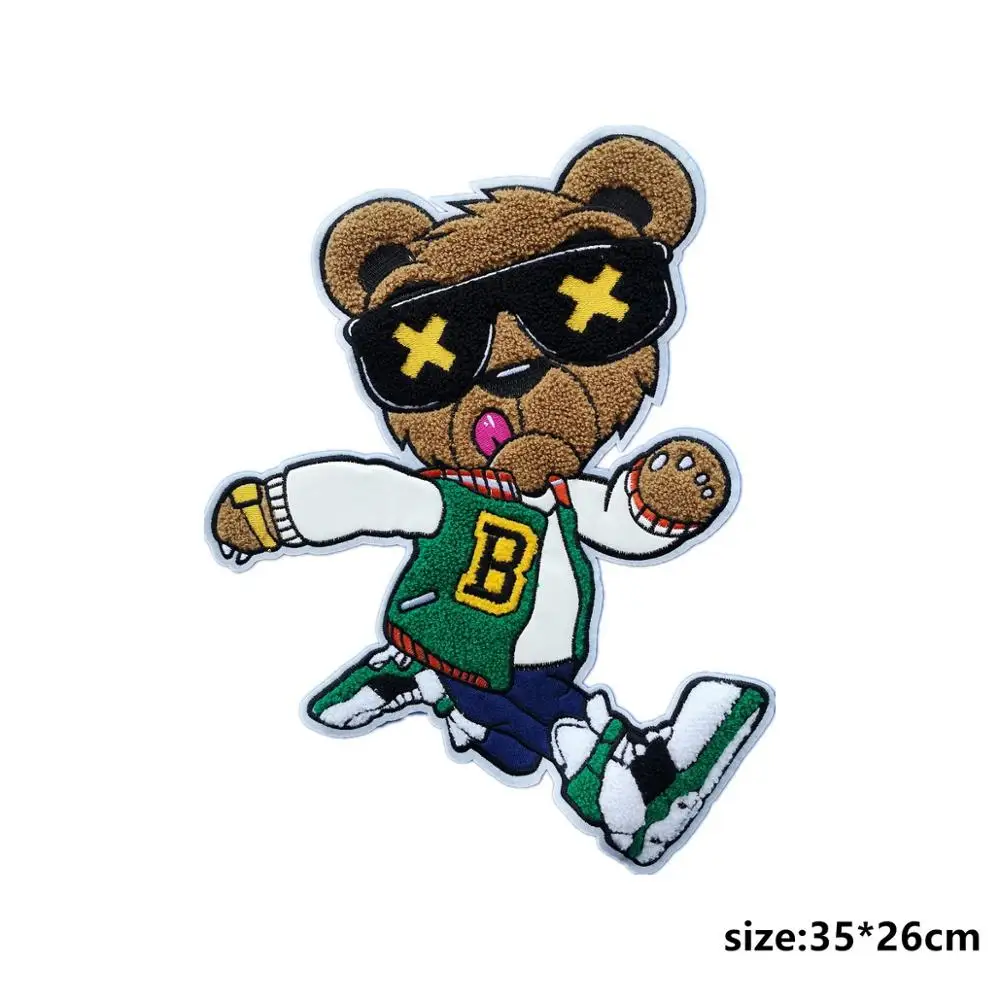 
GUGUTREE embroidery big chenille bear patches for denim jeans,animal cartoon badges DIY jackets,appliques patch AL-204317 