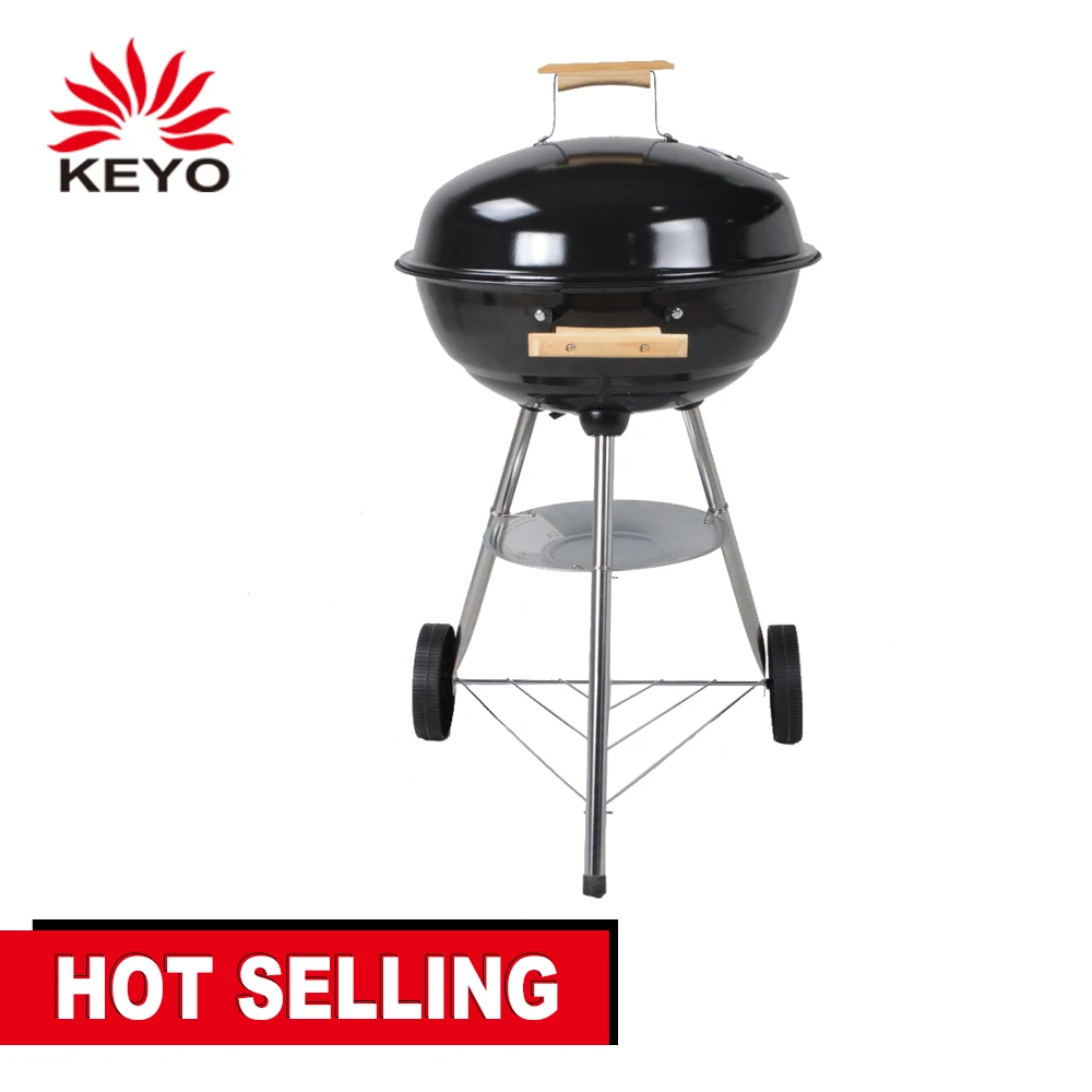 Black 18 Inch Bbq Grill Outdoor Charcoal Small Pulley Round Kettle Bbq Grill With Two Wheel