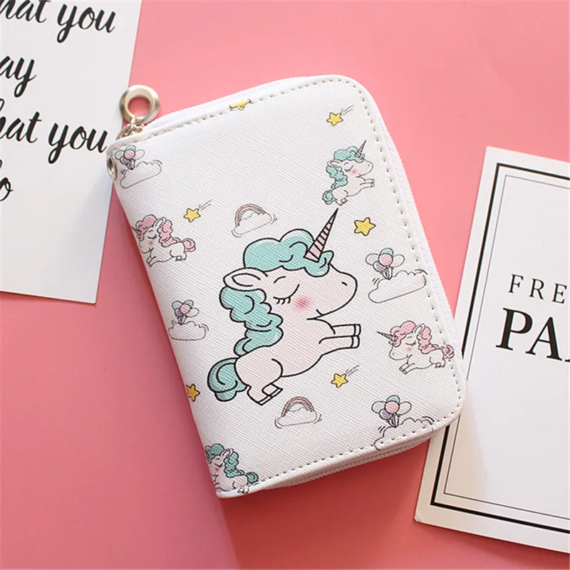 Fashion Zipper Print Student Cartoon Unicorn PU Leather Wallet Coin Purse