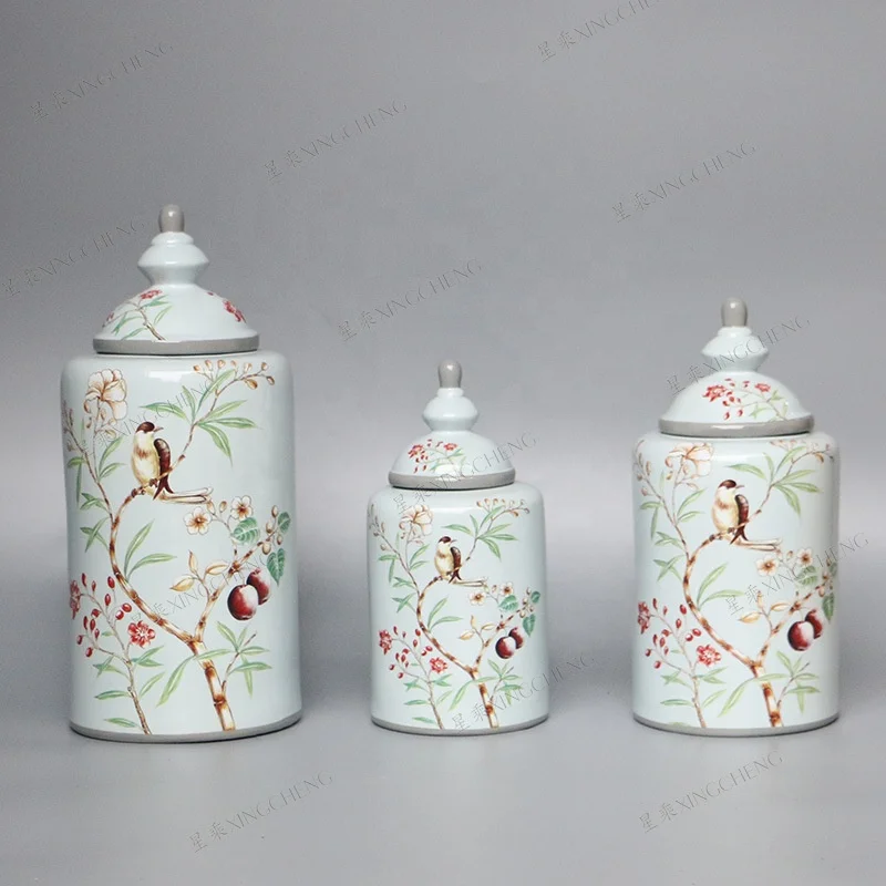 
Flower and bird painting ceramic jar for gift decoration 