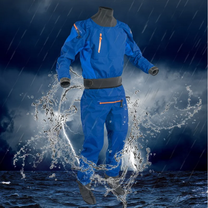 Custom Mens Back Zip Kayak Drysuit Waterproof Sport Drysuit with Air Tight Zipper Provide Superb Durability and Protection
