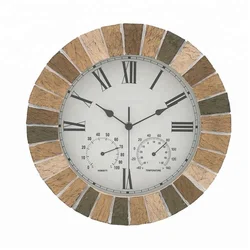 14 inch Faux Stone Outdoor garden Wall Clock with thermometer and HYGROMETER