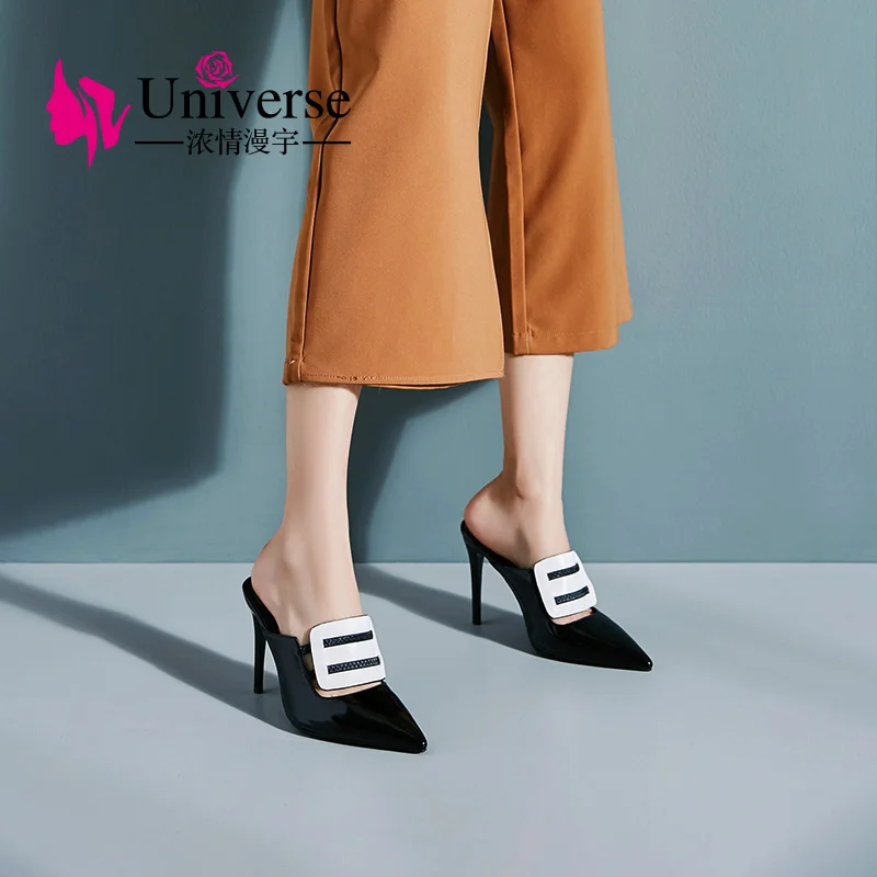 2020new beautiful slippers women ladies high heel slippers for women cow leather