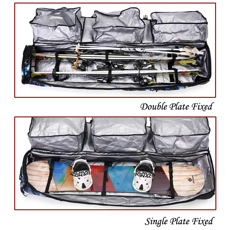 Adjustable Deluxe Baggage Handlers Single Double Wheeled Ski Clothes Snowboard Combo Bag
