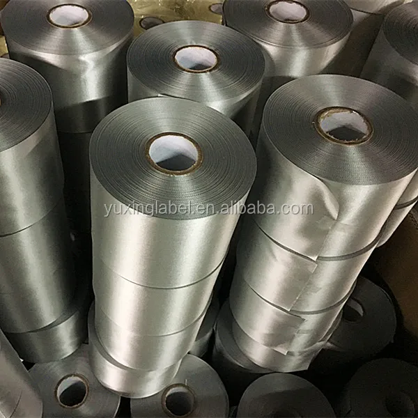 Great Quality Polyester Fabric Tape Double Sided Colorful 50mm Silver Satin Ribbon Label Roll