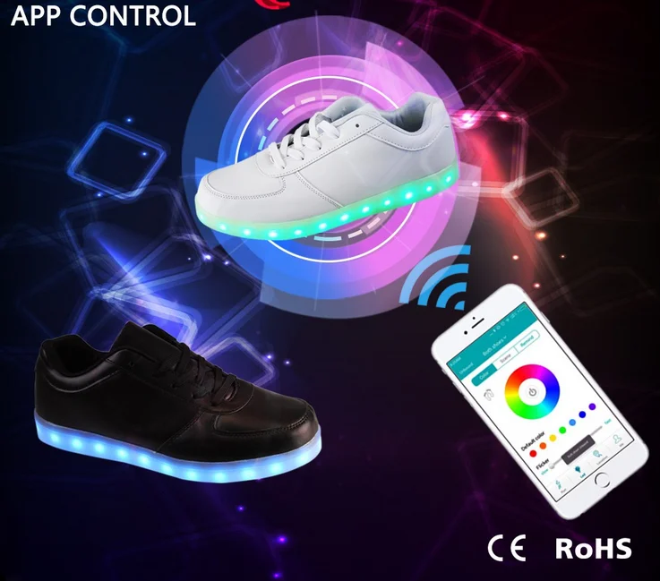 2016 Most Popular Usb 7 Light Color Luminous with APP Low-Top Led Shoes
