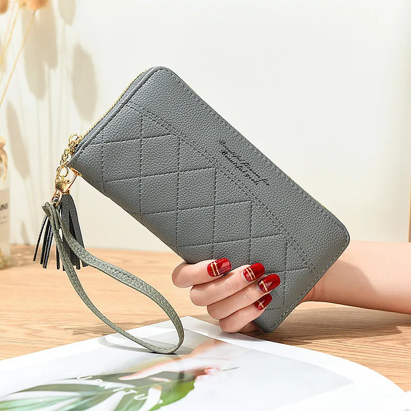 FD1025 Korea Style Women Lady Clutch High Quality Embossed PU Colourful Elegant Zipper Leather Wallet