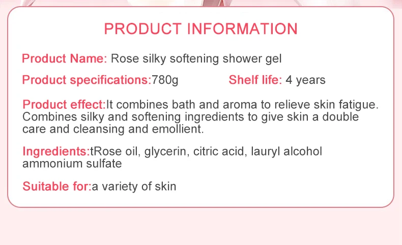 
organic rose oil whitening shower gel private label 
