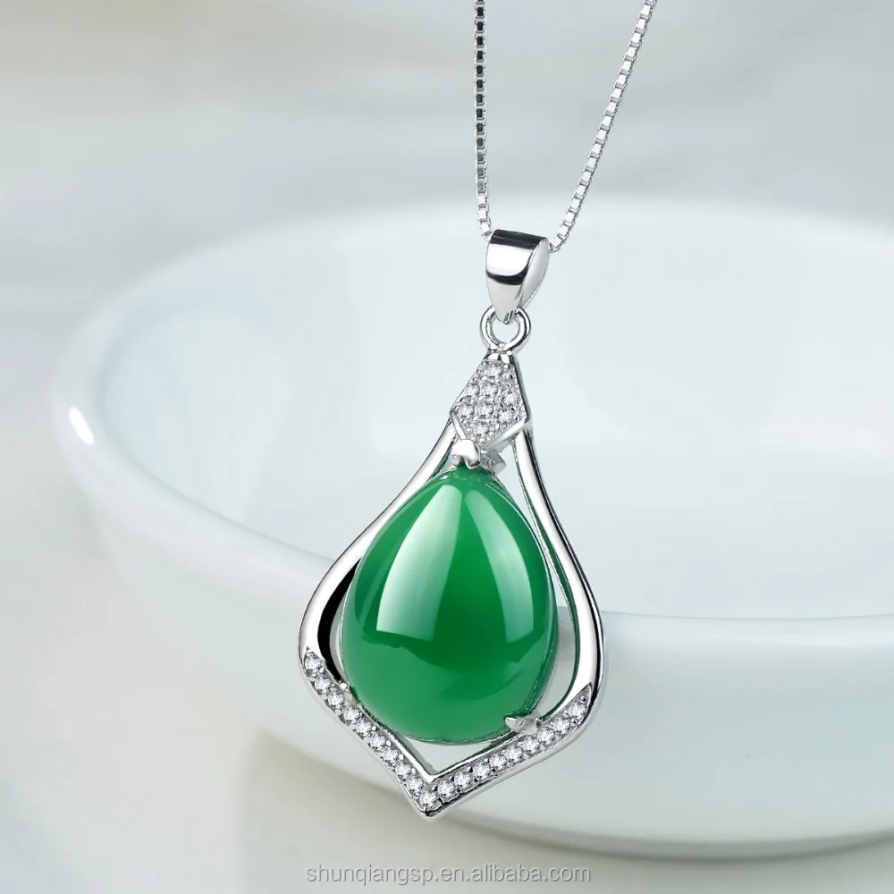 925 sterling silver chalcedony pendant necklace female jade pendant fashion drop-shaped jade pendant silverware manufacturers