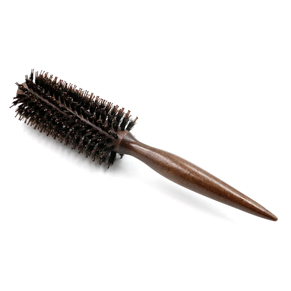 Hot Selling Roll Round Comb Wood Handle Natural Bristle Brush Curly Hair Anti Static Straight Twill Brush